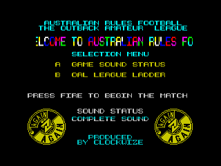 Australian Rules Football title screen for ZX Spectrum